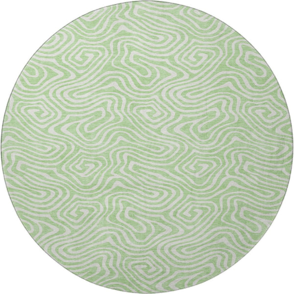HomeRoots 8' Mint Green and Ivory Abstract Round Rug – Washable, UV-Protected, Stylish for High-Traffic Areas 680888