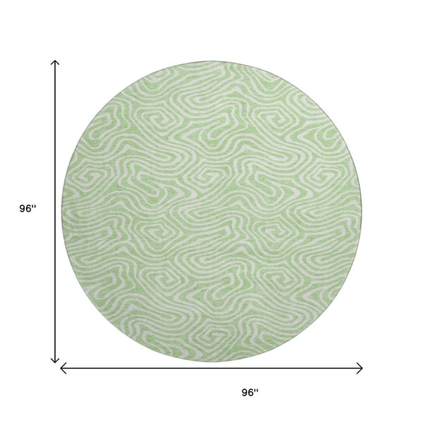 HomeRoots 8' Mint Green and Ivory Abstract Round Rug – Washable, UV-Protected, Stylish for High-Traffic Areas 680888