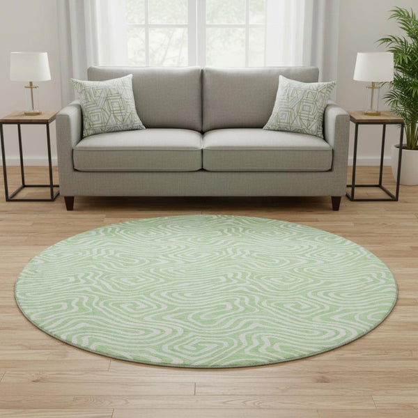 HomeRoots 8' Mint Green and Ivory Abstract Round Rug – Washable, UV-Protected, Stylish for High-Traffic Areas 680888