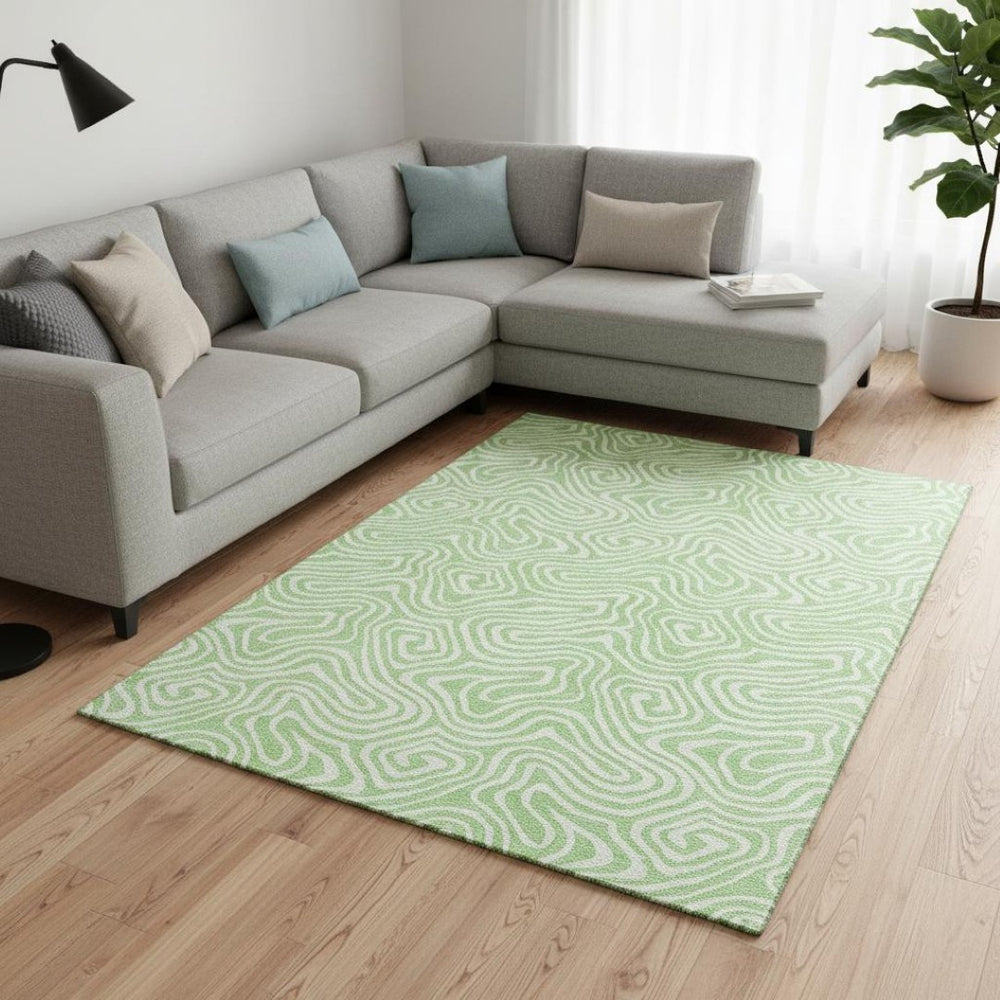 HomeRoots 8' X 10' Mint Green & Ivory Abstract Area Rug - Washable, UV-Protected, Stylish & Durable Design 680889
