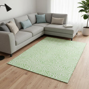 HomeRoots 8' X 10' Mint Green & Ivory Abstract Area Rug - Washable, UV-Protected, Stylish & Durable Design 680889