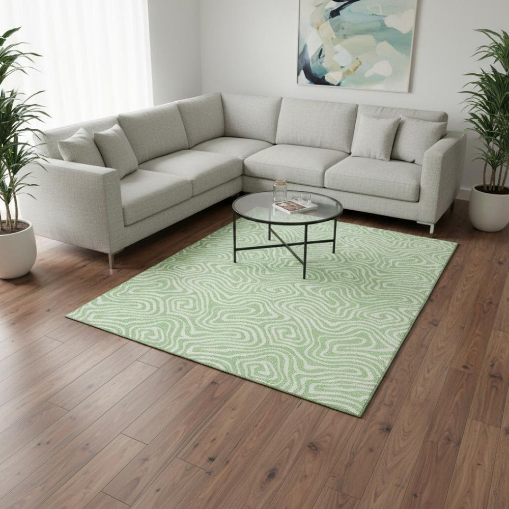 HomeRoots 9' X 12' Mint Green and Ivory Abstract Area Rug - Washable, UV Protected, Perfect for High-Traffic Spaces 680890