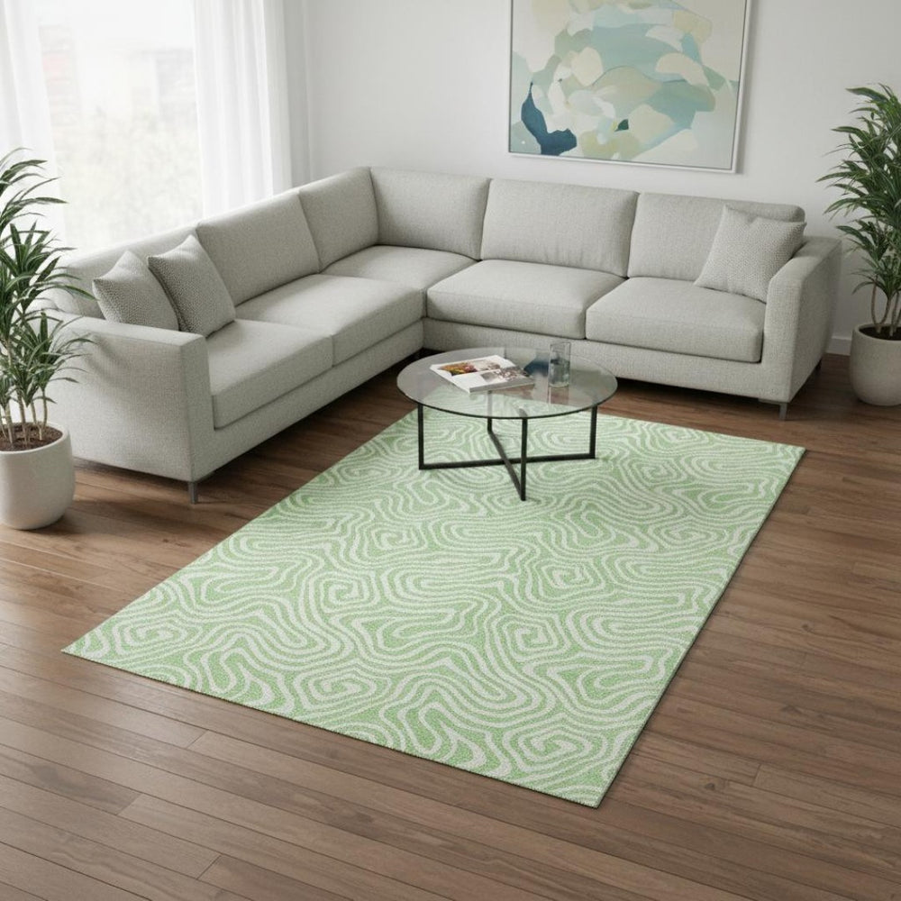 HomeRoots 10' X 14' Mint Green & Ivory Abstract Area Rug – Stylish, Durable, Washable, UV Resistant for Homes 680891