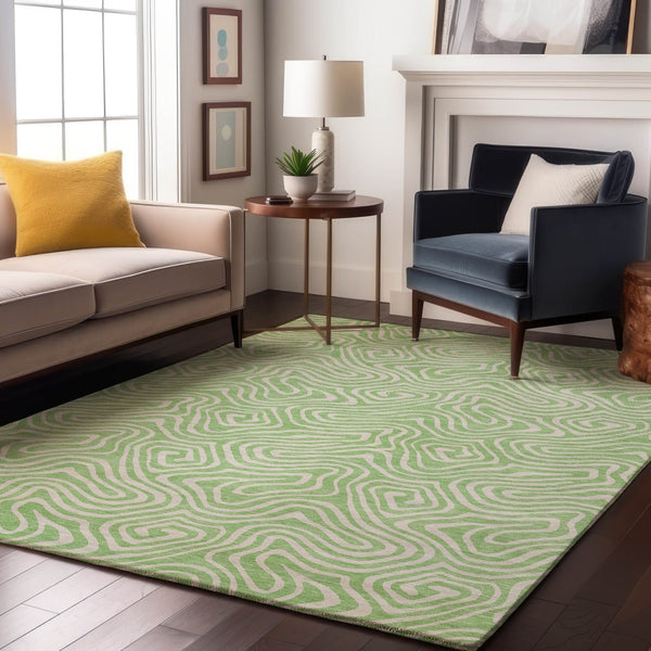 HomeRoots 10' X 14' Mint Green & Ivory Abstract Area Rug – Stylish, Durable, Washable, UV Resistant for Homes 680891