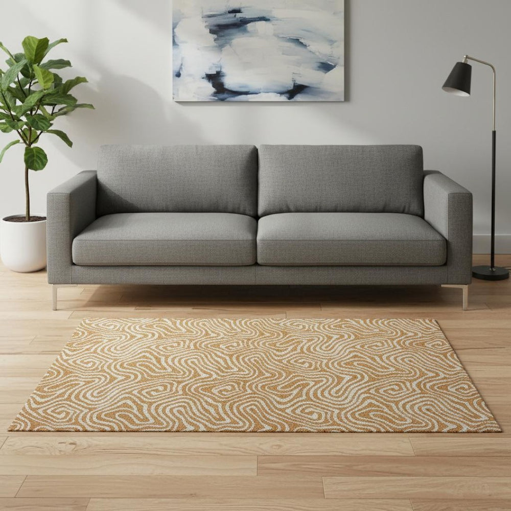 HomeRoots 5' X 8' Rust and Beige Abstract Area Rug - Durable, Washable, UV-Protected for Modern Living Spaces 680893