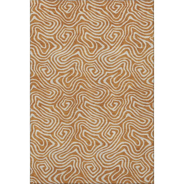 HomeRoots 5' X 8' Rust and Beige Abstract Area Rug - Durable, Washable, UV-Protected for Modern Living Spaces 680893