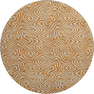 HomeRoots 8' Rust and Beige Abstract Round Rug - Washable, UV Protected, Stain Resistant for Family Homes 680894