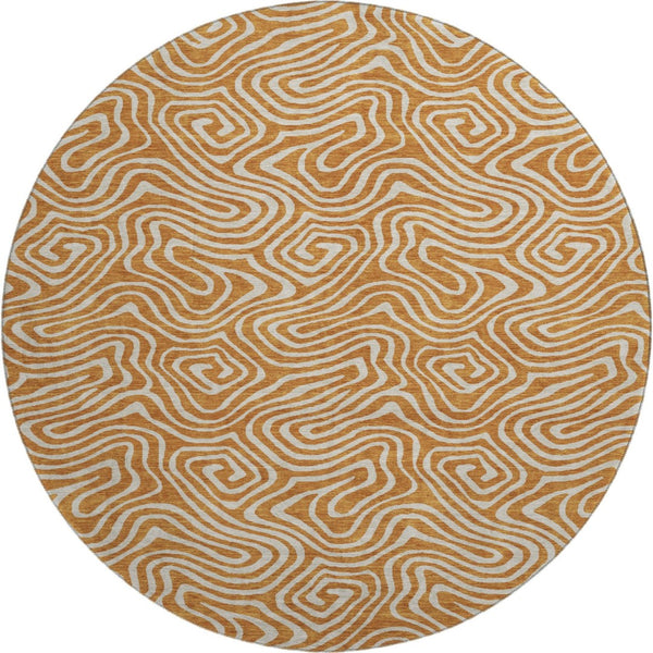 HomeRoots 8' Rust and Beige Abstract Round Rug - Washable, UV Protected, Stain Resistant for Family Homes 680894