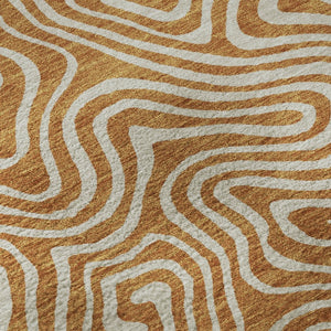 HomeRoots 8' Rust and Beige Abstract Round Rug - Washable, UV Protected, Stain Resistant for Family Homes 680894