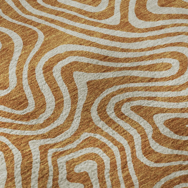 HomeRoots 8' Rust and Beige Abstract Round Rug - Washable, UV Protected, Stain Resistant for Family Homes 680894