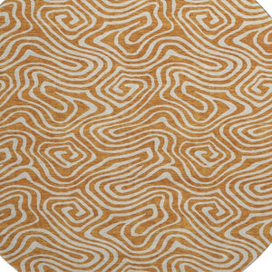 HomeRoots 8' Rust and Beige Abstract Round Rug - Washable, UV Protected, Stain Resistant for Family Homes 680894