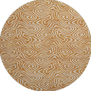 HomeRoots 8' Rust and Beige Abstract Round Rug - Washable, UV Protected, Stain Resistant for Family Homes 680894