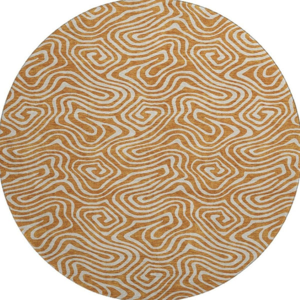 HomeRoots 8' Rust and Beige Abstract Round Rug - Washable, UV Protected, Stain Resistant for Family Homes 680894