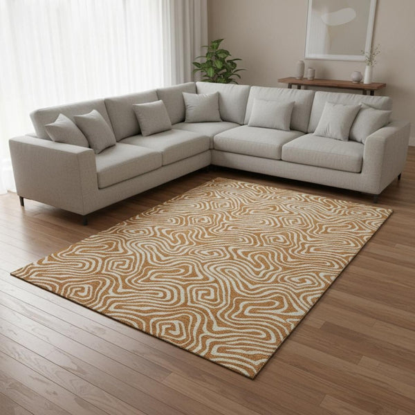 HomeRoots 8' X 10' Modern Rust & Beige Abstract Area Rug – Washable, Stain-Resistant, UV Protected Design 680895