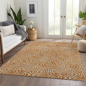 HomeRoots 8' X 10' Modern Rust & Beige Abstract Area Rug – Washable, Stain-Resistant, UV Protected Design 680895