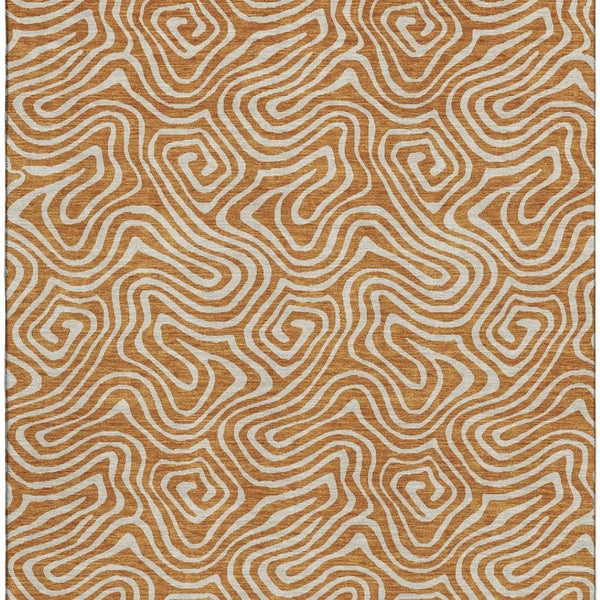 HomeRoots 8' X 10' Modern Rust & Beige Abstract Area Rug – Washable, Stain-Resistant, UV Protected Design 680895