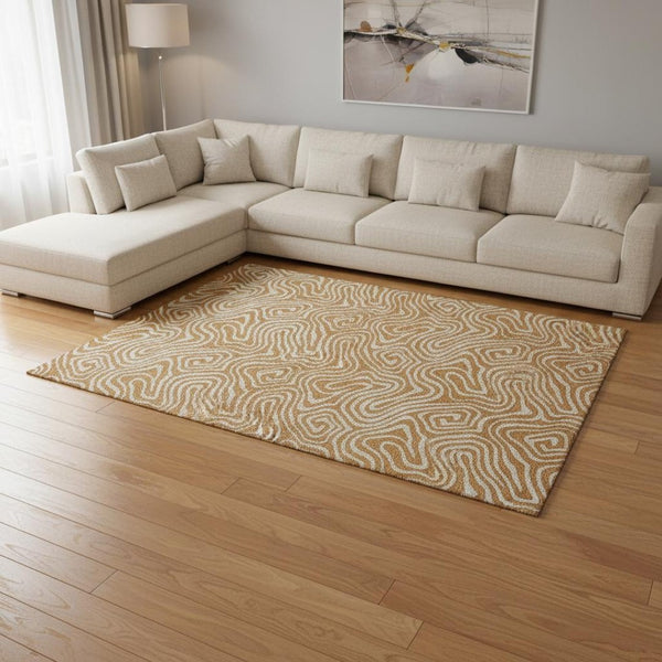 HomeRoots 9' X 12' Stunning Rust and Beige Abstract Area Rug - Washable, UV Protected, Stain Resistant & Durable 680896