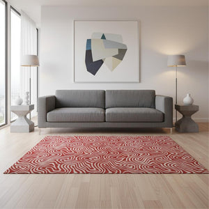HomeRoots 5' X 8' Red And Ivory Abstract Washable Area Rug - Durable, Stain-Resistant, UV Protected Design! 680899