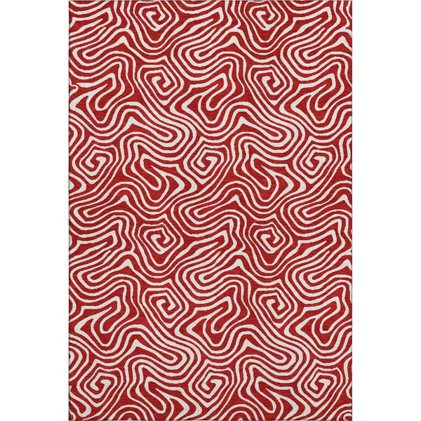 HomeRoots 5' X 8' Red And Ivory Abstract Washable Area Rug - Durable, Stain-Resistant, UV Protected Design! 680899