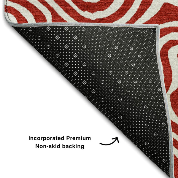 HomeRoots 5' X 8' Red And Ivory Abstract Washable Area Rug - Durable, Stain-Resistant, UV Protected Design! 680899