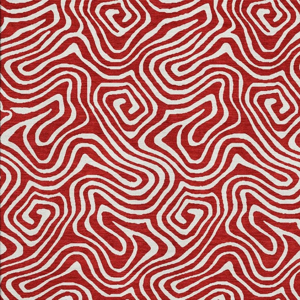 HomeRoots 5' X 8' Red And Ivory Abstract Washable Area Rug - Durable, Stain-Resistant, UV Protected Design! 680899