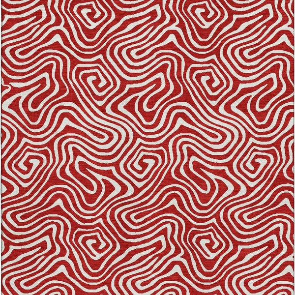 HomeRoots 5' X 8' Red And Ivory Abstract Washable Area Rug - Durable, Stain-Resistant, UV Protected Design! 680899