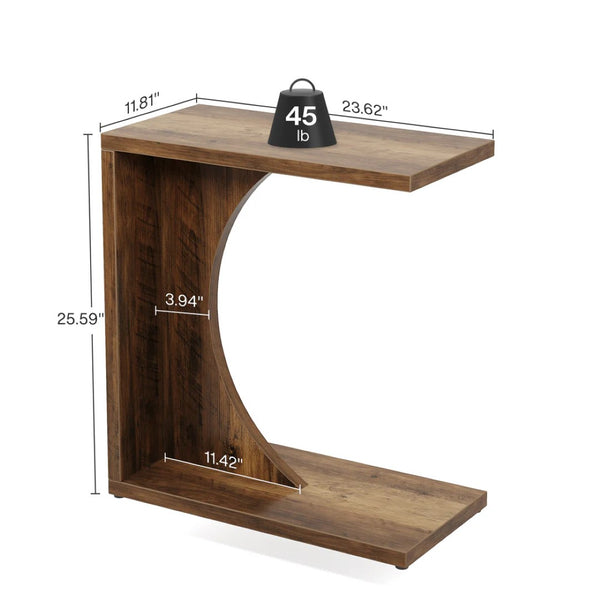English Elm Modern Two Tier End Table Black Metal Frame Wood Grain Surface for Living Room T3971P453700