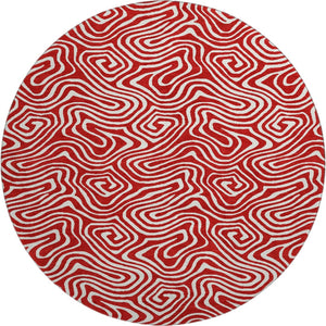 HomeRoots 8' Red And Ivory Abstract Round Rug - Washable, UV-Protected, Perfect for Active Homes & Patios 680900