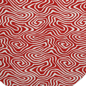 HomeRoots 8' Red And Ivory Abstract Round Rug - Washable, UV-Protected, Perfect for Active Homes & Patios 680900