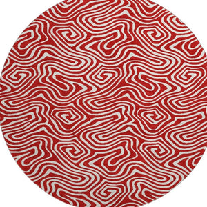 HomeRoots 8' Red And Ivory Abstract Round Rug - Washable, UV-Protected, Perfect for Active Homes & Patios 680900