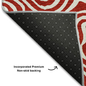 HomeRoots 9' x 12' Red and Ivory Abstract Area Rug - Washable, UV-Protected, Durable Design for Modern Homes 680902