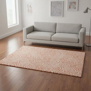 HomeRoots 5' X 8' Salmon And Ivory Abstract Area Rug – Washable, UV Protected, Durable for High-Traffic Areas 680905
