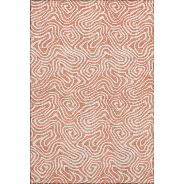 HomeRoots 5' X 8' Salmon And Ivory Abstract Area Rug – Washable, UV Protected, Durable for High-Traffic Areas 680905