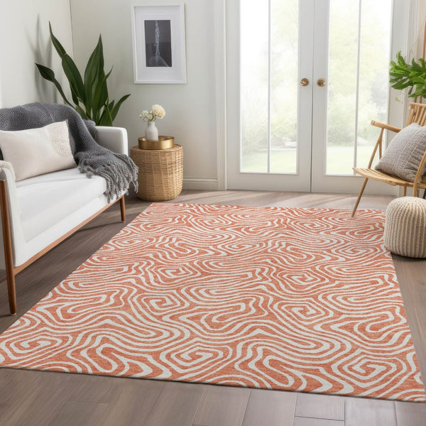 HomeRoots 5' X 8' Salmon And Ivory Abstract Area Rug – Washable, UV Protected, Durable for High-Traffic Areas 680905