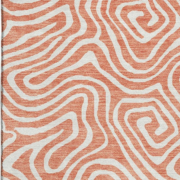 HomeRoots 5' X 8' Salmon And Ivory Abstract Area Rug – Washable, UV Protected, Durable for High-Traffic Areas 680905