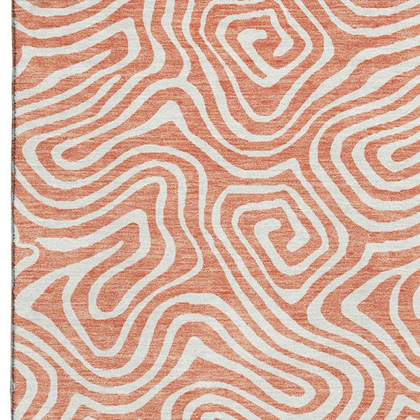 HomeRoots 5' X 8' Salmon And Ivory Abstract Area Rug – Washable, UV Protected, Durable for High-Traffic Areas 680905