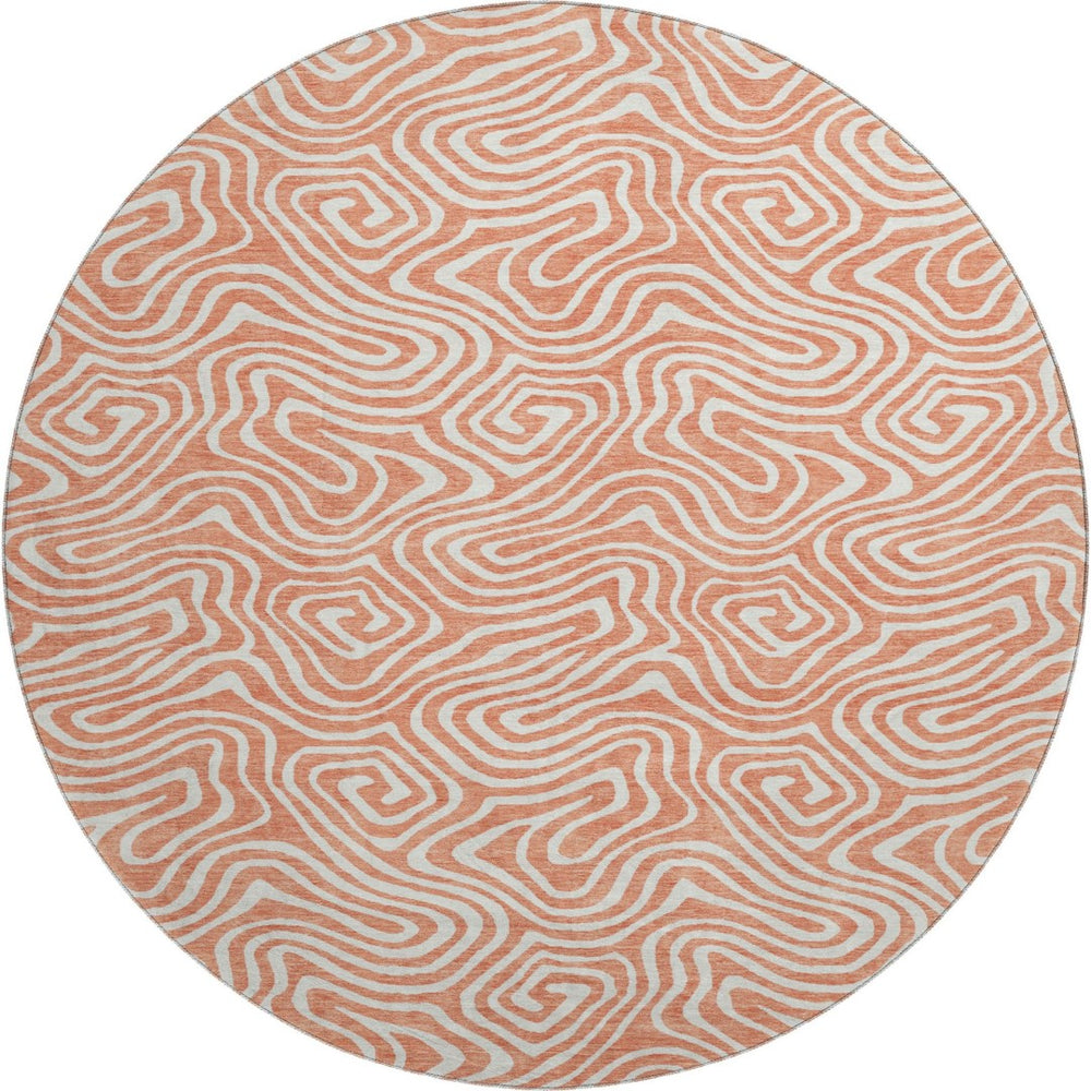 HomeRoots 8' Salmon and Ivory Abstract Round Rug - Washable, UV Protected, Durable, and Stylish Home Accent 680906