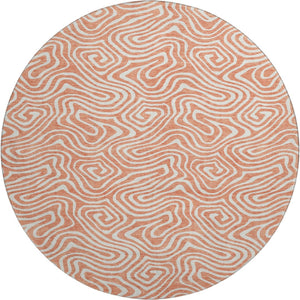 HomeRoots 8' Salmon and Ivory Abstract Round Rug - Washable, UV Protected, Durable, and Stylish Home Accent 680906