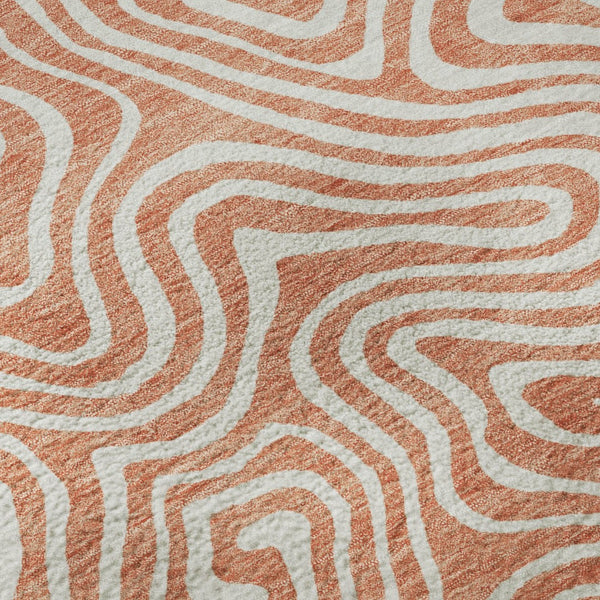 HomeRoots 8' Salmon and Ivory Abstract Round Rug - Washable, UV Protected, Durable, and Stylish Home Accent 680906