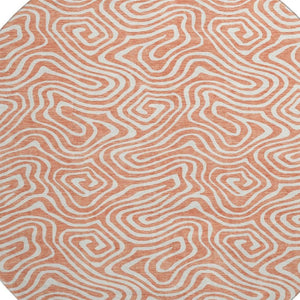 HomeRoots 8' Salmon and Ivory Abstract Round Rug - Washable, UV Protected, Durable, and Stylish Home Accent 680906