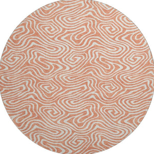 HomeRoots 8' Salmon and Ivory Abstract Round Rug - Washable, UV Protected, Durable, and Stylish Home Accent 680906