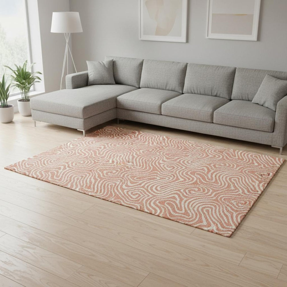 HomeRoots 8' X 10' Salmon & Ivory Abstract Area Rug - Durable, Washable, UV Protected for Everyday Living 680907