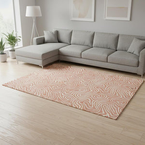 HomeRoots 8' X 10' Salmon & Ivory Abstract Area Rug - Durable, Washable, UV Protected for Everyday Living 680907