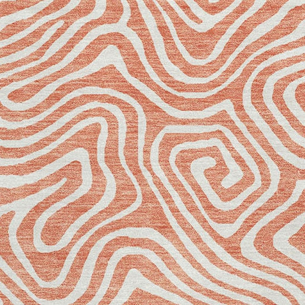 HomeRoots 8' X 10' Salmon & Ivory Abstract Area Rug - Durable, Washable, UV Protected for Everyday Living 680907