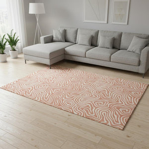 HomeRoots 9' X 12' Salmon and Ivory Abstract Area Rug - Durable, Washable, UV Protected for Busy Homes! 680908