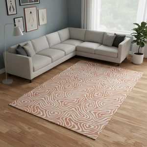HomeRoots 10' X 14' Salmon & Ivory Abstract Washable Area Rug - UV Protected, Durable & Stain Resistant Design 680909