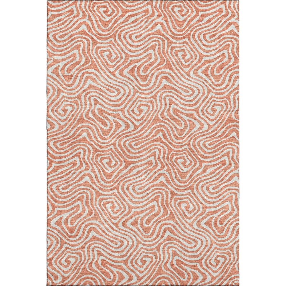 HomeRoots 10' X 14' Salmon & Ivory Abstract Washable Area Rug - UV Protected, Durable & Stain Resistant Design 680909