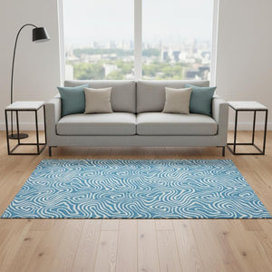 HomeRoots 5' X 8' Teal and Ivory Abstract Area Rug - Stylish, Washable, UV-Protected for Modern Living Spaces 680911