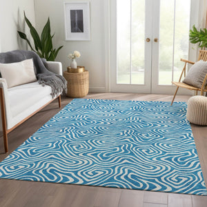 HomeRoots 5' X 8' Teal and Ivory Abstract Area Rug - Stylish, Washable, UV-Protected for Modern Living Spaces 680911