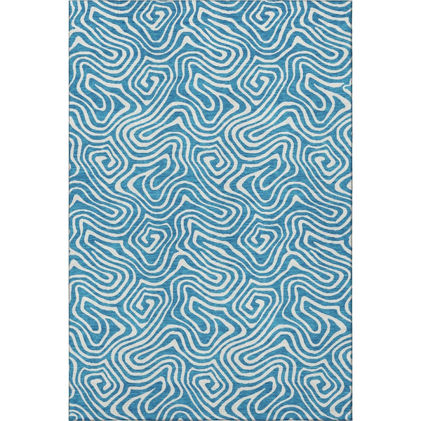 HomeRoots 5' X 8' Teal and Ivory Abstract Area Rug - Stylish, Washable, UV-Protected for Modern Living Spaces 680911